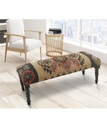 Kilim Bench Wool Jute Ethnic in Multi Colour Blaine Ottoman Rustic kilim Bench - £520.30 GBP