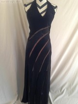 Mon Cheri Women&#39;s Dress Evening Black Satin Sheer Striped Halter Dress S... - $49.50