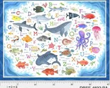 34&quot; X 44&quot; Panel Sea Animals ABC&#39;s Alphabet Fish Ocean Blue Cotton Fabric... - £11.94 GBP