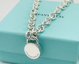 16&quot; Tiffany &amp; Co Round Padlock Lock Pendant Necklace in Silver Engravable - £390.88 GBP