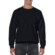 Gildan  Mens Basics Black Sweatshirt   Crew Neck Pullover Thick &amp; Heavy Long Sle - £17.52 GBP+