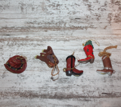 5 Western Rustic Cowboy Theme Christmas Ornaments Country Style Boots Hat Saddle - £15.94 GBP