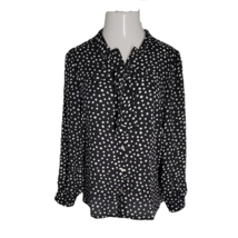 Spense Button Up Classy Blouse Shirt ~ Sz M ~ Black &amp; White ~ Long Sleeve  - £17.58 GBP