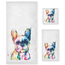 French Bulldog Puppy Towels Set Of 3 Watercolor Dog Colorful Art Bathroo... - $47.99