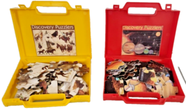 Vtg Puzzle Solar System Horses in Vtg W.T Rogers Pencil Boxes Red Yellow... - $17.75