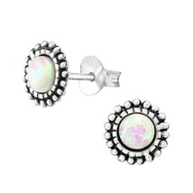 White Opal 925 Silver Stud Earrings - £11.20 GBP