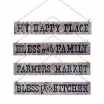 KURT ADLER SET OF 4 ANTIQUE FINISH 12&quot; CORRUGATED METAL &amp; WOOD FARM SIGN... - £15.03 GBP