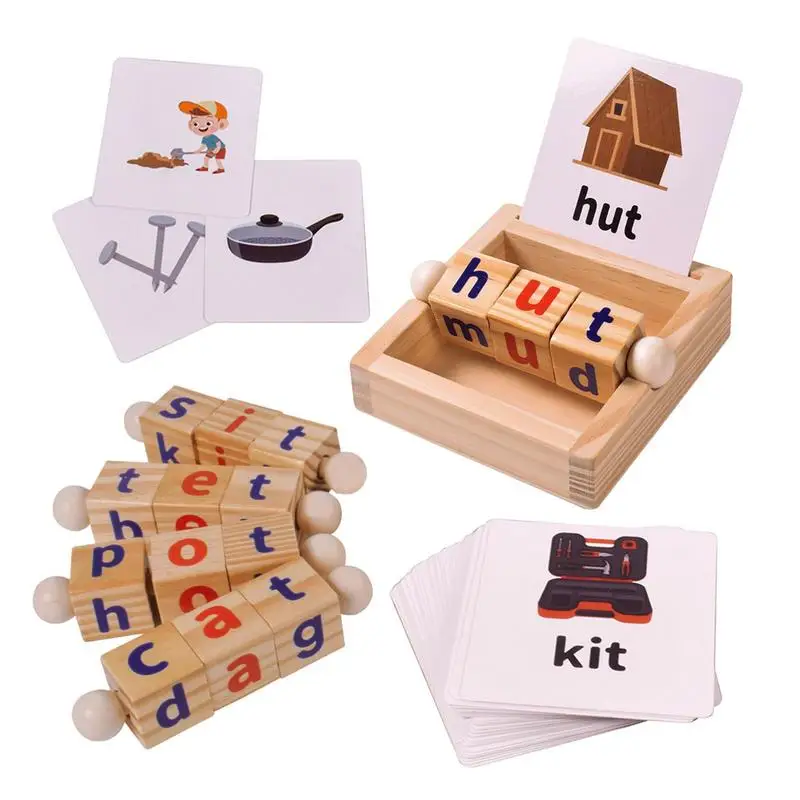 Montessori Phonetic Reading Blocks Spelling Learning Basic Words And Vowel - £21.45 GBP+
