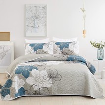 Djy 3 Pieces Quilt Set Full Size Blue Floral Pattern Quilt, Blue, 80&quot;X90&quot; - $50.94