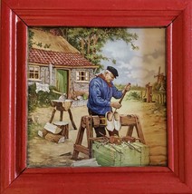 Wooden Shoe Maker Framed Tile Dutch Artist Jcv Hunnik Free Shipping - £25.91 GBP