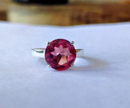 Natural 5Ct Round Cut Pink Sapphire Gemstone 925 Sterling Silver Ring for woman - £96.41 GBP