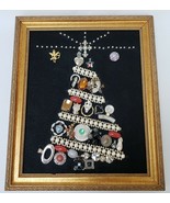 Framed Jewelry Art Christmas Tree OOAK Handmade Hearts Angel Star Rhines... - $118.75