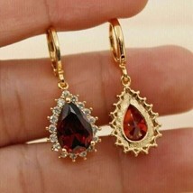 3Ct Pear Cut Lab-Created Garnet Women Dangle Earrings 14k Yellow Gold Plated - £118.69 GBP