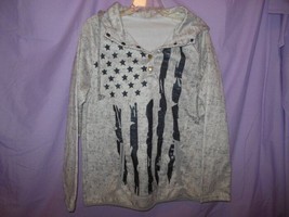 Unbranded Gray Hooded Pull Over Sweatshirt Large Size Flag Theme - £7.82 GBP