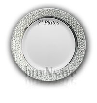 buyNsave White with Silver Heavyweight Plastic Elegant Disposable Plates, Weddin - £24.81 GBP+