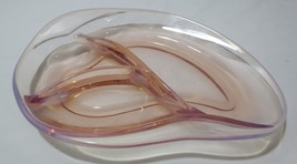 Vintage MCM Fosteria Seascape Pink Opalescent 3-Part relish nut candy dish - £27.91 GBP