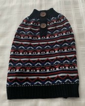 Navy Blue Striped Dog Sweater With Buttons Vibrant Life Warm Winter Wear MEDIUM - £9.89 GBP