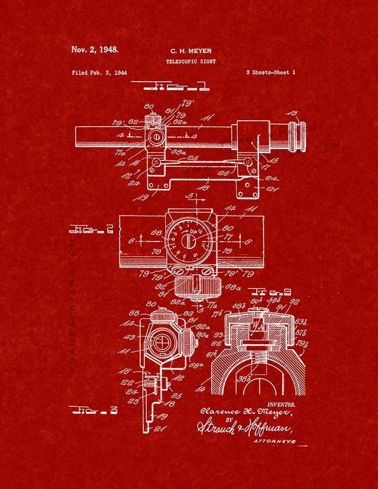 Telescopic Sight Patent Print - Burgundy Red