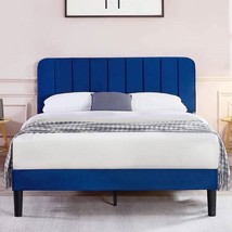 Queen size Blue Upholstered Platform Bed Frame with Headboard - $6,175.01 MXN