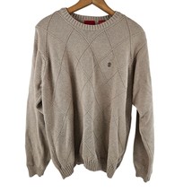 Izod Sweater Womens Size L Tan Cotton Cable Knit Embroidered Logo Pull Over - £13.26 GBP