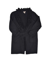 Kenar Wool Cardigan Sweater Womens XL Black Flower Collar Trim Open Fron... - £22.05 GBP
