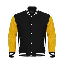 Varsity Jacket Letterman Jacket Baseball Jacket Black Body yellow Leathe... - $86.90+