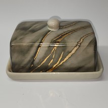 Vintage Marbled Stoneware 1 Pound Butter Dish With Lid - SHIPS FREE - Un... - £27.16 GBP