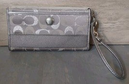 Coach Signature Wristlet Wallet Silver Metallic Zip Top Closure ID Slots - $27.86