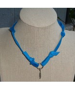 Blue Leather Knotted Choker Short Necklace Small Feather Pendant Boho Je... - £7.13 GBP