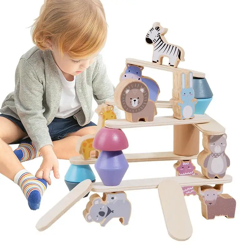 Stacking Animals Wooden Blocks Dinosaurs Building Blocks Toys Early Educational - £16.04 GBP+
