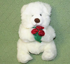 Vintage Russ Mistie Teddy Bear 8&quot; White Stuffed Animal With Red Rose Plush Toy - £8.49 GBP