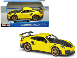 Porsche 911 GT2 RS Yellow w Carbon Hood Gold Wheels Special Edition 1/24 Diecast - £27.45 GBP