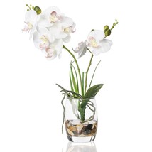 1 Pcs Glass Vase Artificial Orchid Flower Bonsai Vivid Phalaenopsis Flowers Pott - £31.96 GBP