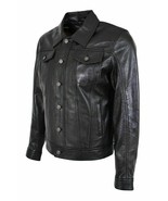 Mens Genuine Leather Trucker Jacket American Western Denim Levis Style C... - £103.58 GBP