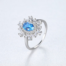 Sky Blue Topa Ring S925 Silver Synthetic Treasure Elegant Banquet US8 - £23.55 GBP