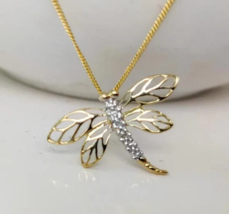 14k Yellow Gold Over 2.00 Ct Simulated Diamond Dragonfly Pendant christmas Gift - $93.55