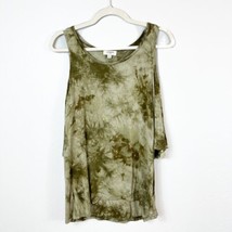 UMGEE Olive Green Tie Die Cold Shoulder Top Size Small - £11.64 GBP