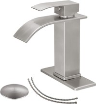 Bathroom Sink Faucet Waterfall Brushed Nickel Single Hole Modern With Po... - £39.71 GBP