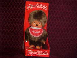 7&quot; Monchhichi Boy Monkey Plush Toy With Box and Red Bib Sekiguchi Cute - £39.31 GBP