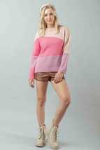 VERY J Pink Color Block Long Sleeve Sweater Top - $49.00