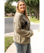Dark Khaki Plus Size Big Flower Pattern High Neck Drop Shoulder Sweater - $446.16 MXN