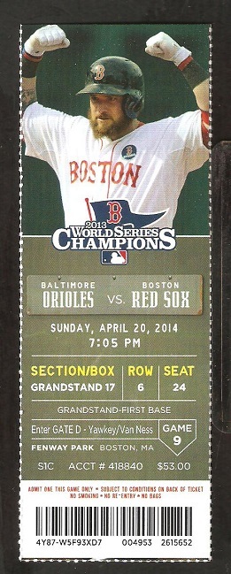 Primary image for Baltimore Orioles Boston Red Sox 2014 Ticket Nelson Cruz Jonny Gomes HR Adam Jon