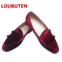 New Arrival Red Velvet Loafers Banquet And Prom Men Dress Shoes Monk-Strap Casua - £226.28 GBP