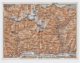 1911 Antique Map Of Vicinity Of Sondrio Valtellina Alps Italy - £16.76 GBP