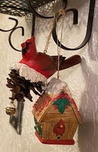 2 Vintage Red Cardinal Ornaments Birdhouse Cardinal Plays Music  - $7.92