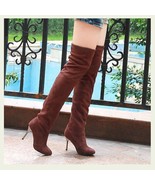 Over The Knee Scrunchy Stretch Faux Leather Suede 3&quot; High Heel Stiletto ... - £42.55 GBP