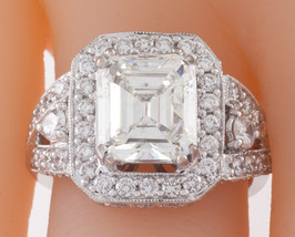 18k or Blanc Émeraude Coupe Bague Solitaire Diamant W/Accent Stones Tdw = 4.5 CT - £32,557.39 GBP