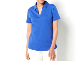 Isaac Mizrahi Short Sleeve Pima Cotton Polo Top- Blueberry, XXS - £15.54 GBP