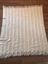 Vintage 1970s Handmade Afghan Throw Blanket 3D Stripes Fringe 50”x52 - £15.82 GBP