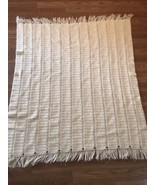 Vintage 1970s Handmade Afghan Throw Blanket 3D Stripes Fringe 50”x52 - £15.80 GBP